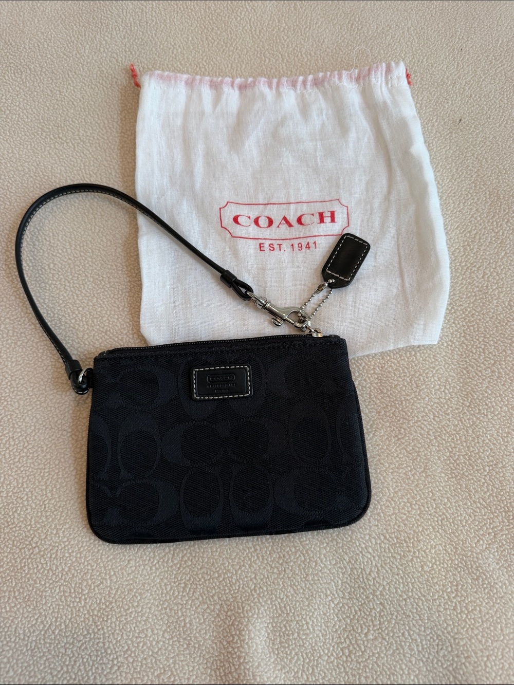 Coach Black Signature Wristlet with Detachable Strap